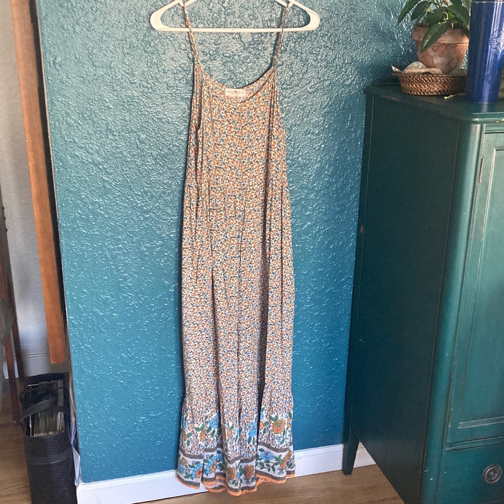 NATURAL LIFE..Floral, adjustable spaghetti-strap jumper with pockets! Sz Small